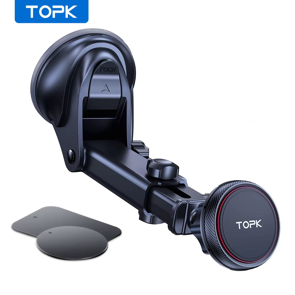 Magnetic Car Phone Mount, N52 Strong Magnet Dashboard Windshield Suction Cup Car Phone Holder Adjustable Telescopic Arm